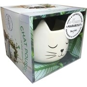  Coffret Chat pousse !...et chat décore - Coffret avec un guide de survie pour plantes d'intérieur, un pot en forme de tête de chat et une corde pour le suspendre 