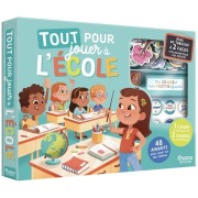  Tout pour jouer à l'école - Avec 1 tableau à 2 faces, 48 aimants, 3 cahiers, 2 craies, 1 feutre effaçable, 2 tampons en bois 