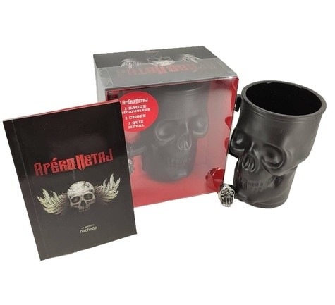  Coffret Apéro Metal - Avec 1 chope tête de mort, 1 bague-décapsuleur, 1 quiz metal 