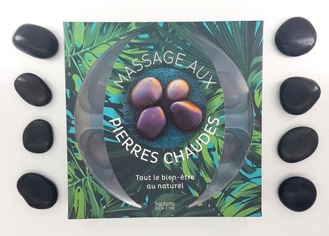  Coffret massage aux pierres chaudes - Tout le bien-être au naturel. Contient : 1 livre et 14 pierres volcaniques 