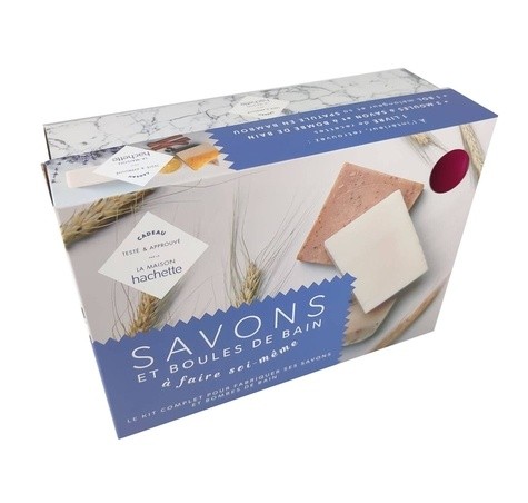  Savons et boules de bain à faire soi-même - Le kit complet pour fabriquer ses savons et bombes de bain. Avec 1 livre de recettes, 3 moules à savon et à bombe de bain, 1 bol mélangeur et sa spatule en bambou 