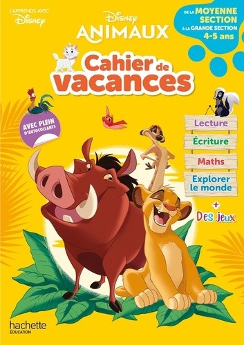  Cahier de vacances de la Moyenne section à la Grande section - Disney animaux  