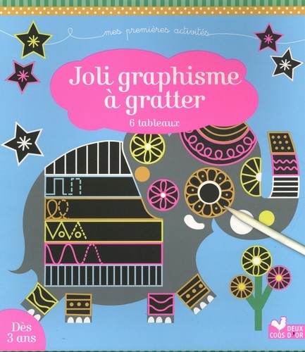  Joli graphisme à gratter - 6 tableaux avec un stylet en bois 