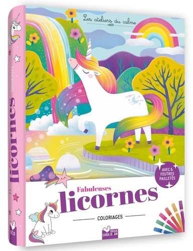  Coloriages Fabuleuses licornes - pochette 6 feutres pailletés 