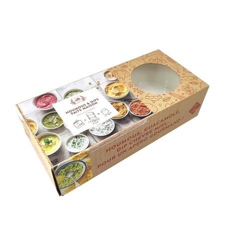  Coffret Houmous & Dips faits maison - Avec 1 appareil à écraser en métal et en bois, 1 bol de préparation et service en céramique 