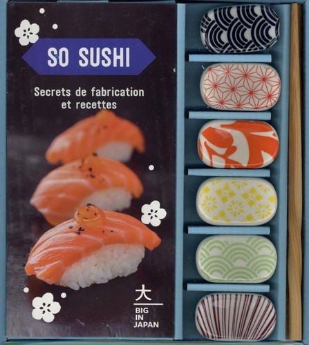  Coffret So Sushis - Le livre Secrets de fabrication et recettes avec 6 repose-baguettes en céramique et 6 paires de baguettes en bambou 