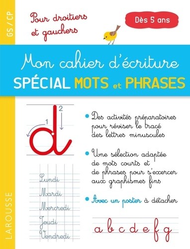  Mon cahier d'écriture spécial 1ers mots et phrases GS/CP dès 5 ans - Pour s'exercer à l'écriture  