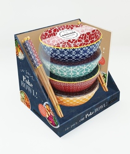  Ce soir c'est Poke Bowl ! - Avec 4 bols en céramique ; 4 paires de baguettes colorées ; 1 livret de notes et de recettes  