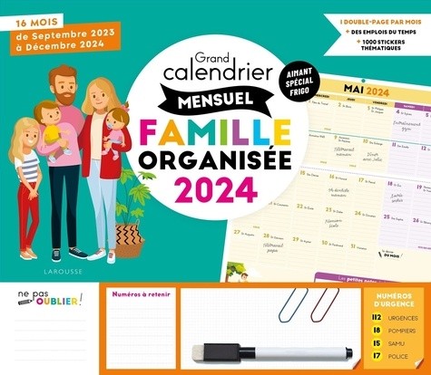  Grand calendrier mensuel famille organisée 2024 