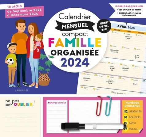  Calendrier compact mensuel famille organisée 2024 