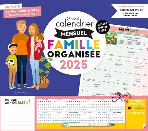  Grand calendrier mensuel Famille organisée 2025 