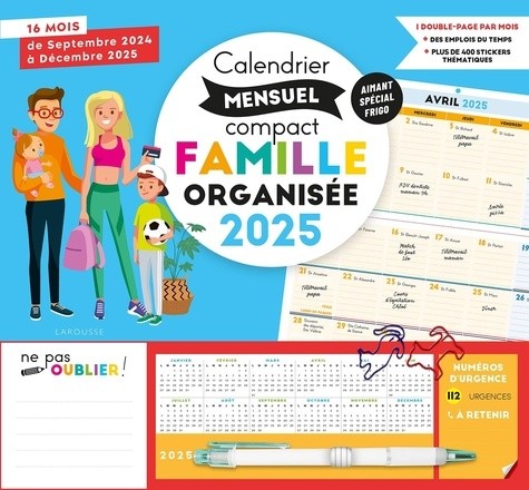  Calendrier mensuel compact famille organisée 2025 - De septembre 2024 à décembre 2025 