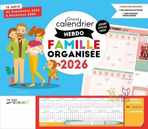  Grand calendrier hebdo Famille organisée 2026 