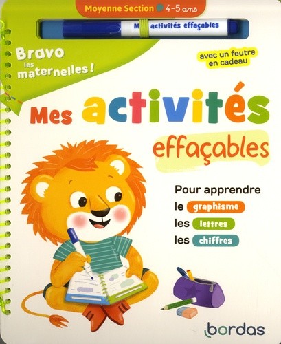  Mes activités effaçables Moyenne section - Pour apprendre le graphisme, les lettres, les chiffres. Avec un feutre  