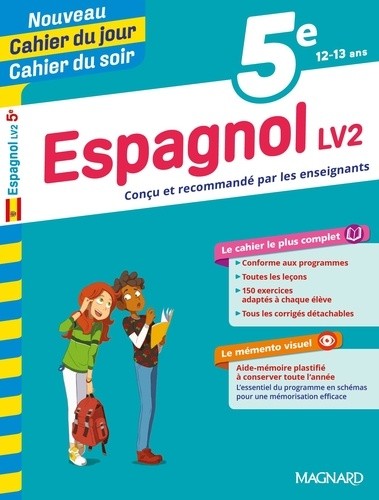  Cahier du jour/Cahier du soir Espagnol LV2 5e + mémento  