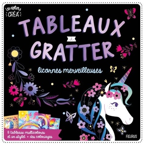  Tableaux à gratter licornes merveilleuses - 8 tableaux multicolores et un stylet + des coloriages 