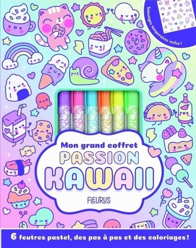 Mon grand coffret passion kawaii - Avec 6 feutres et une planche de tatouages éphémères Mon grand coffret passion kawaii - Avec 6 feutres et une planche de tatouages éphémères