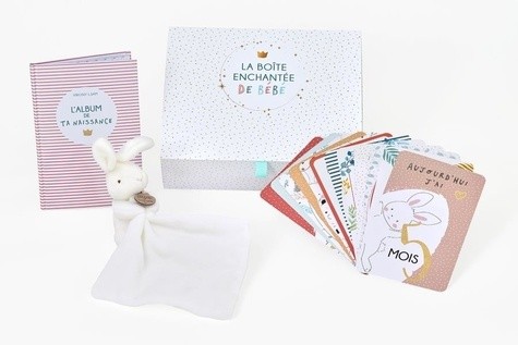  La boîte enchantée de bébé - Coffret avec 1 doudou, 1 album et des cartes étapes 