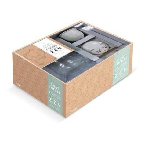  Chat infuse - Coffret avec 1 mug avec infuseur amovible, couvercle, et 1 livre de recettes 