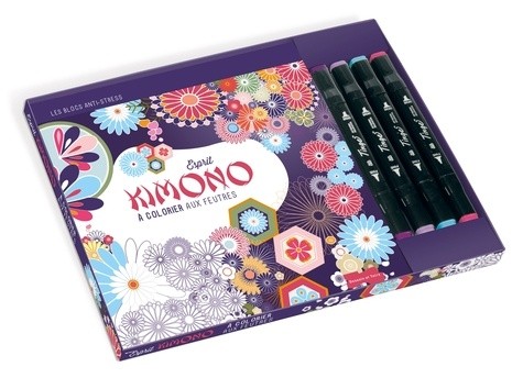 Esprit kimono à colorier aux feutres - Avec 4 feutres à 2 pointes Esprit kimono à colorier aux feutres - Avec 4 feutres à 2 pointes