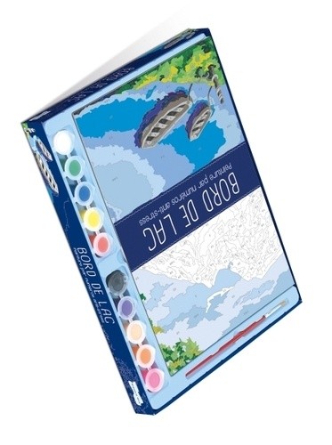 Coffret Bord de lac - Peinture par numéros anti-stress - Avec 1 pinceau et 10 godets de peinture 