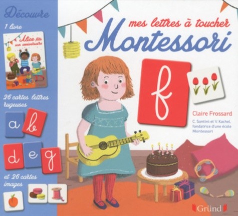  Mes lettres à toucher Montessori - Coffret avec 1 livre, 26 cartes lettres rugueuses et 26 cartes images  