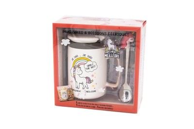Coffret Licorne, Je sais je suis simplement la meilleure !. Avec 1 livre de 20 recettes de mugs, 1 mug avec son couvercle et 1 cuillère en forme de licorne