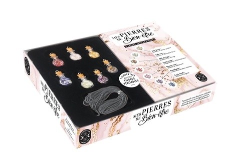  Coffret mes pierres de bien-être - Avec 7 pendentifs en verre contenant des cristaux, des liens pour porter ou suspendre les pendentifs 