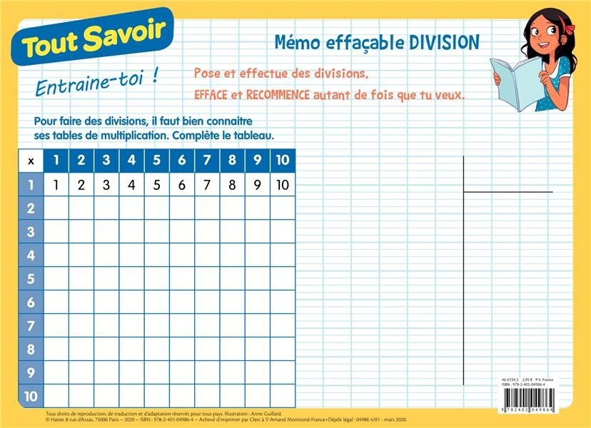  Tout savoir ; mémo effacable division 