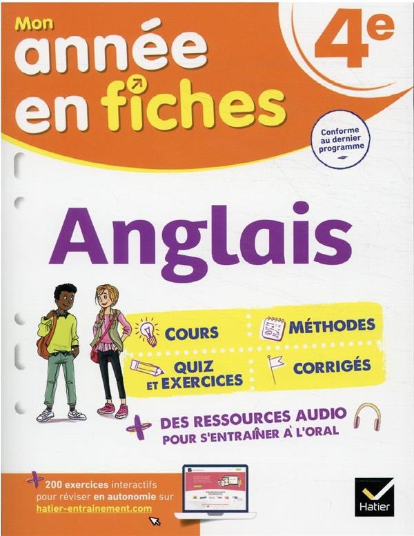  Mon année en fiches ; anglais ; 4e 