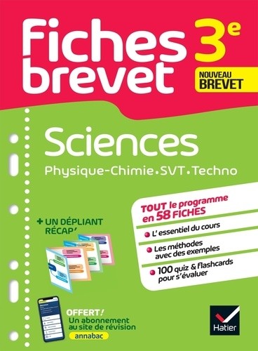  Fiches brevet Sciences 3e - Physique-Chimie, SVT, Technologie Brevet 2023 - fiches de révision & quiz 