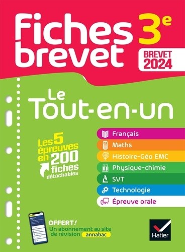  Fiches brevet Le tout-en-un du Brevet 2024 - 3e (toutes les matières) - français, maths, histoire-géographie EMC, SVT, physique-chimie, technologie 