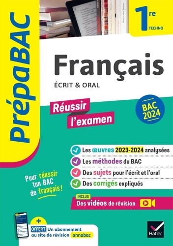  Prépabac Français 1re technologique - Bac de français 2024 (écrit & oral) - avec les oeuvres au programme 2023-2024 