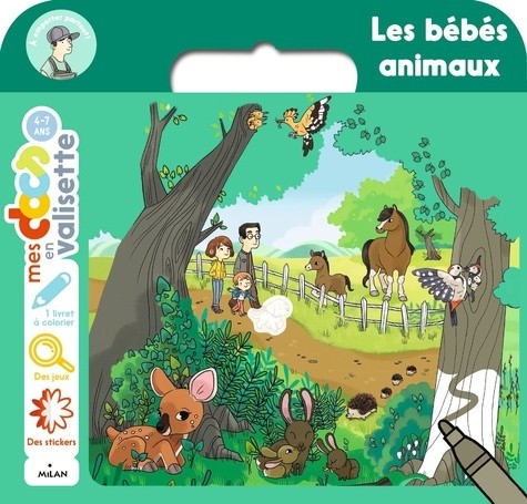  Les bébés animaux - Avec 1 livret de coloriage, 4 grandes images avec stickers, des jeux d'observation  