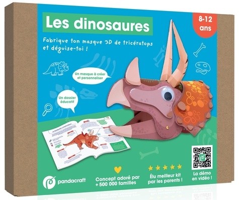  Les dinosaures - Kit ludo-éducatif 8-12 ans - Fabrique ton masque 3D de tricératops et déguise-toi ! 