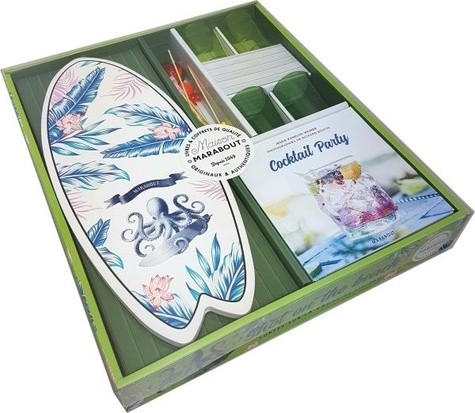  Coffret Shot on the beach - Le livre de recettes Cocktail Party avec 4 verres, 1 panche apéro avec ses piques à cocktail 