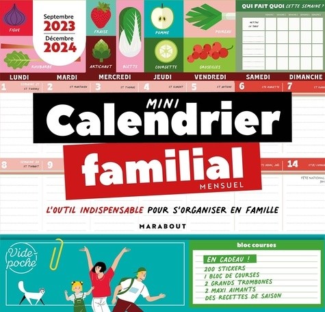  Mini calendrier familial mensuel - Septembre 2023 - Décembre 2024  