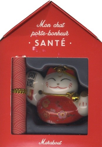  Mon chat porte-bonheur Santé - Coffret avec 1 figurine chat en porcelaine et 1 parchemin 