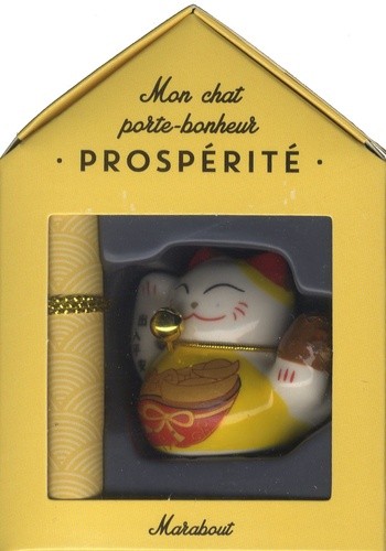  Mon chat porte-bonheur Prospérité - Coffret avec 1 figurine chat en porcelaine et 1 parchemin 