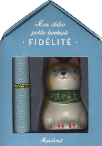  Mon shiba porte-bonheur Fidélité - Coffret avec 1 figurine shiba en porcelaine et 1 parchemin 