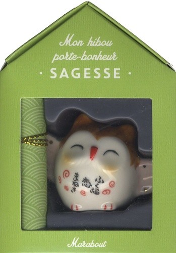 Mon hibou porte-bonheur Sagesse - Coffret avec 1 figurine hibou en porcelaine et 1 parchemin 