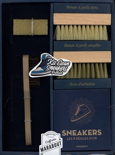 Kit clean sneakers premium - Le livre d'entretien avec 1 brosse à poils souples, 1 brosse à poils durs, 1 petite brosse et 1 gomme anti-traces  