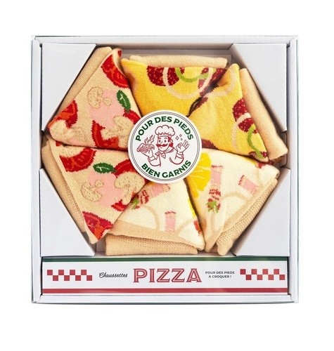  Chaussettes Pizza - Coffret avec 3 paires de chaussettes longues taille unique et 1 livre de recettes de pizzas 