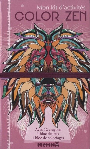  Mon kit d'activités Color zen Lion - 12 crayons de couleur, 1 bloc de jeux, 1 bloc de coloriages 