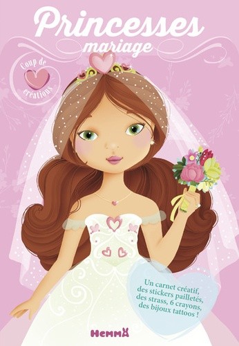 Princesses mariage - Avec un carnet créatif, des stickers pailletés, des strass, 6 crayons, des bijoux tattoos! 
