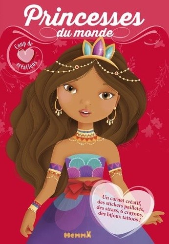  Princesses du monde - Avec un carnet créatif, des stickers pailletés, des strass, 6 crayons et des bijoux tattoos ! 