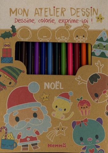  Mon atelier dessin Noël - Avec 1 bloc créatif, 11 crayons de couleur, 1 crayon gris de dessin, 1 taille-crayon, 1 gomme 