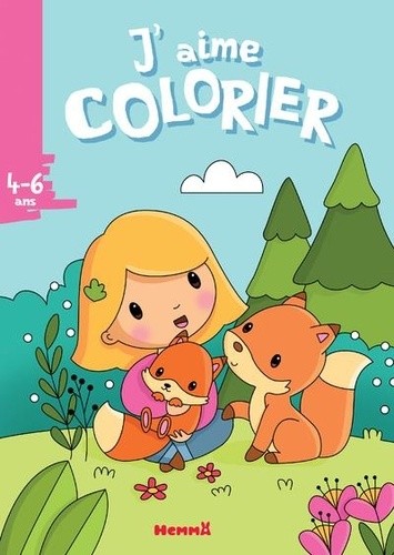  J'aime colorier Petite fille et renards  