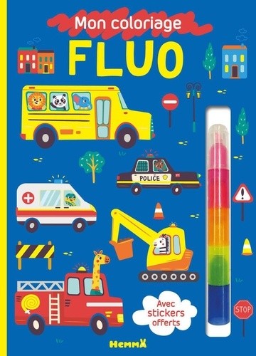  Mon coloriage fluo (Véhicules) - Avec stickers offerts 