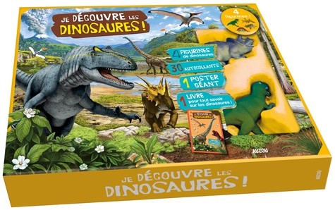  Je découvre les dinosaures - Contient : 4 figurines, 30 autocollants, 1 poster géant, 1 livre 